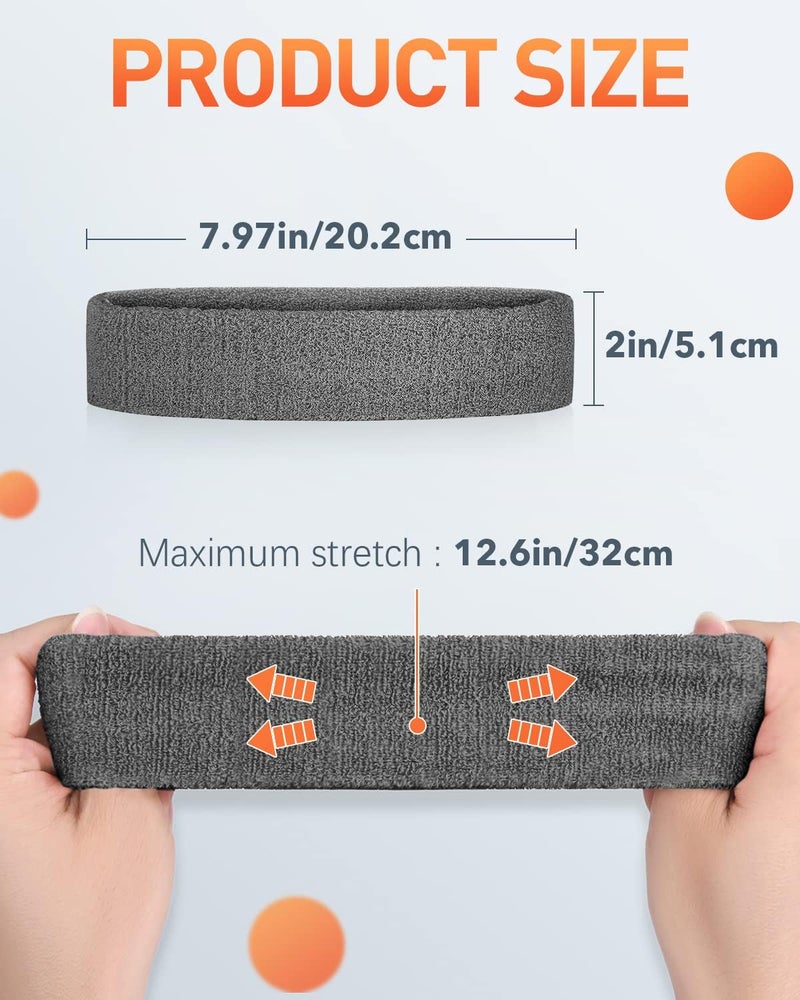 Tanluhu Sweatbands Sport Headbands for Men & Women,Terry Cloth Sweat Band for Tennis, Running, Basketball, Working Out, Execise - Athletic Sweat Cotton Headband Outdoor - Image 5